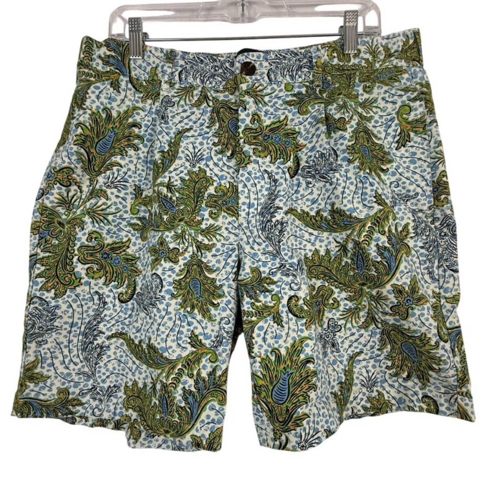 Houston White Men Chino Shorts,Paisley Blue & Green,Elastic Waistband, New